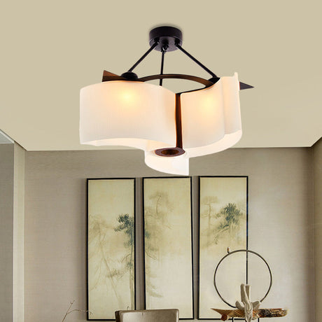 Semi Flush Ceiling Light: 3-Light Twisted Shade With Classic White Glass & Wood Design
