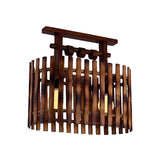 Bamboo Semi-Flush Mount Ceiling Lamp: Oval/Cylinder Cage Country Style Brown With Wood Canopy
