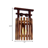 Bamboo Semi-Flush Mount Ceiling Lamp: Oval/Cylinder Cage Country Style Brown With Wood Canopy