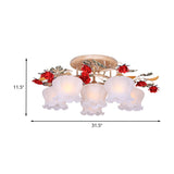 Countryside Coffee Floral Dining Room Semi Flush Light Fixture - 4/6-Light Frosted Glass Mount