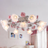 Pastoral White Glass Ceiling Light With Sputnik Design - 4/6/7-Bulb Semi Mount For Bedroom 9 /