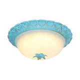 Romantic Pastoral Milky Glass Led Ceiling Lamp - Domed Bedroom Flush Mount Choice Of 16/19.5 Wide