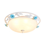 Countryside Bedroom Led Ceiling Flush Mount With White Glass Dome Shade