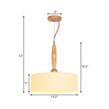 Contemporary Beige 1-Light Restaurant Pendant With White Glass Drum Shade