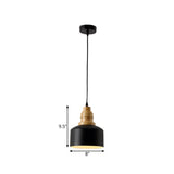 Modern Nordic Black Drum Pendant Ceiling Lamp With Wood Top - 1-Bulb Iron Hanging Light