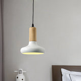 Nordic Metallic Urn Shape Pendant Light Fixture With Wood Cap - White Drop Design