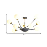 Modern Black Orb Semi Flushmount Light With 10 Bulbs & White Glass Led Sputnik Ceiling Mount