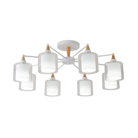 Modern Beige Flush Mount With 8 Clear & White Glass Heads