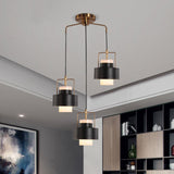 Modernist Drum-Shaped Metal Pendant - 3-Light Black Suspension Lamp