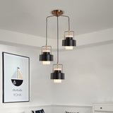 Modernist Drum-Shaped Metal Pendant - 3-Light Black Suspension Lamp