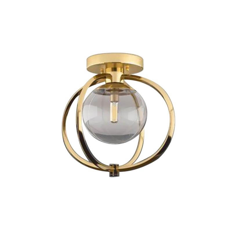 Modern Gold Metal Semi Flush Mount Ceiling Light For Bedroom With Clear Glass Shade