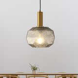 Post Modern Brass Bedside Pendant With Faceted Smoke Gray Glass Shade