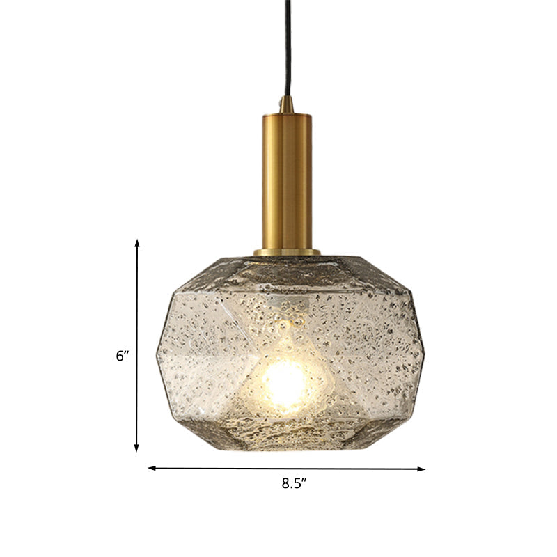 Post Modern Brass Bedside Pendant With Faceted Smoke Gray Glass Shade