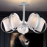 Sleek White Kitchen Flush Mount With 5 Fabric-Head Semi Light And Metal Cage