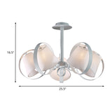 Sleek White Kitchen Flush Mount With 5 Fabric-Head Semi Light And Metal Cage
