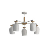 Contemporary Wine Glass Iron Semi Flush Mount Light With Wooden Cap - 5/10 Lights White