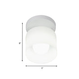 White Glass Cylinder Flush Ceiling Light With Simple Design And 1 Bulb