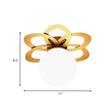 Frosted Glass Orb Ceiling Light With Modern Gold Flower Canopy