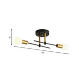 Sleek Linear Semi-Flush Mount Iron 2-Bulb Bedroom Ceiling Light Fixture In Black