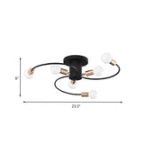 Modern Spiral Arm Semi Flush Lighting | 6-Bulb Black & Gold Ceiling Lamp