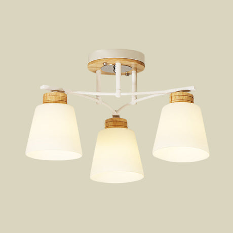 Modern White-Wood Barrel Flush Mount Light With Cream Glass - 3/5 Heads
