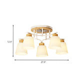 Modern White-Wood Barrel Flush Mount Light With Cream Glass - 3/5 Heads
