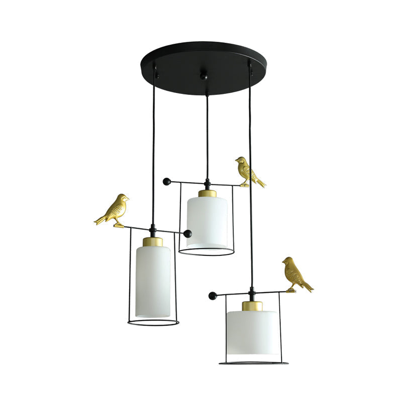Cream/Smoke Gray Glass Dining Room Pendant With 3 Bulbs - Modern Suspension Lamp Gold Bird