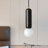 Minimalist Marble Capsule Pendant With Opal Glass Shade - 1 Light Bedside Hanging Lamp In