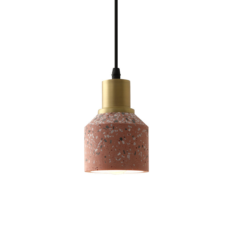 Terrazzo Jar Pendant Light: Postmodern 1 Head White/Pink With Brass Accent - Coffee Shop Décor