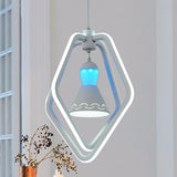 Pendant Lamp: Minimalist Led White Bell Inside Acrylic Dual Pentagon Frame Hanging Lighting