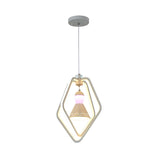 Pendant Lamp: Minimalist Led White Bell Inside Acrylic Dual Pentagon Frame Hanging Lighting