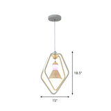 Pendant Lamp: Minimalist Led White Bell Inside Acrylic Dual Pentagon Frame Hanging Lighting