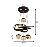 Black Domed Cluster Pendant Light With 4 Acrylic Heads - Modern Led Ceiling Fixture