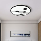 Modern Acrylic Circle Flush Light Fixture - White/Black Led Mount With Cloud Pattern Warm/White
