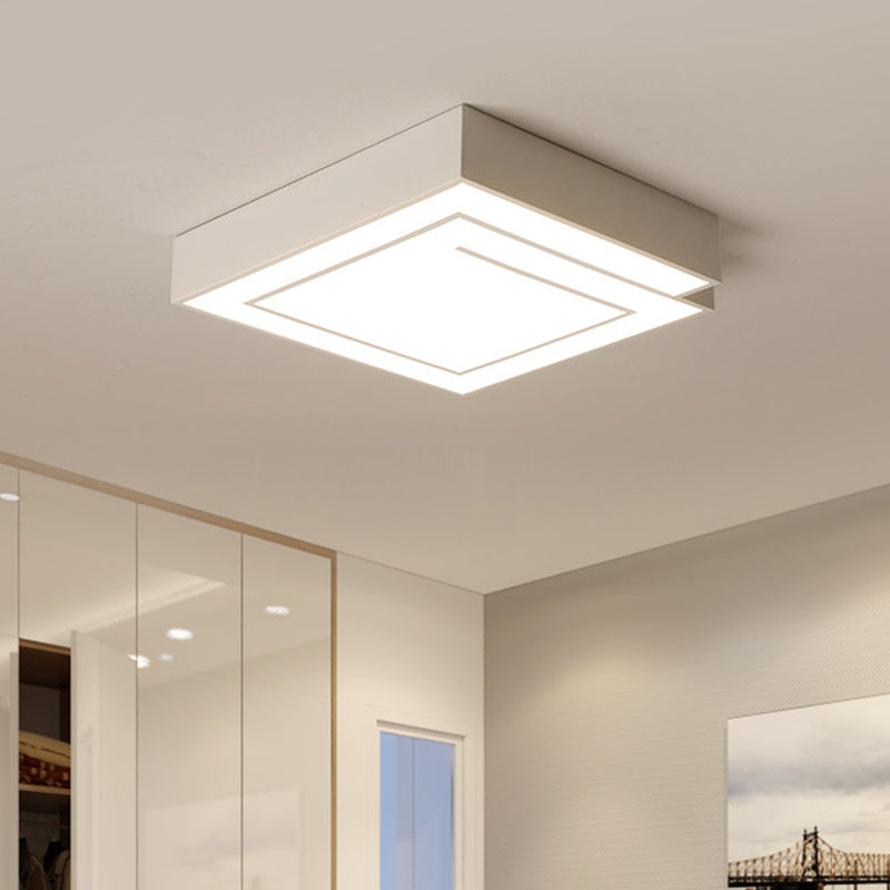Iron Square Led Flush Mount Lighting - 18/21.5 White/Black Bedroom White/Warm Light