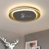 Modern Metal Arc Square Flush Light With Led Black/Grey/Green Ceiling Round Wood Canopy -
