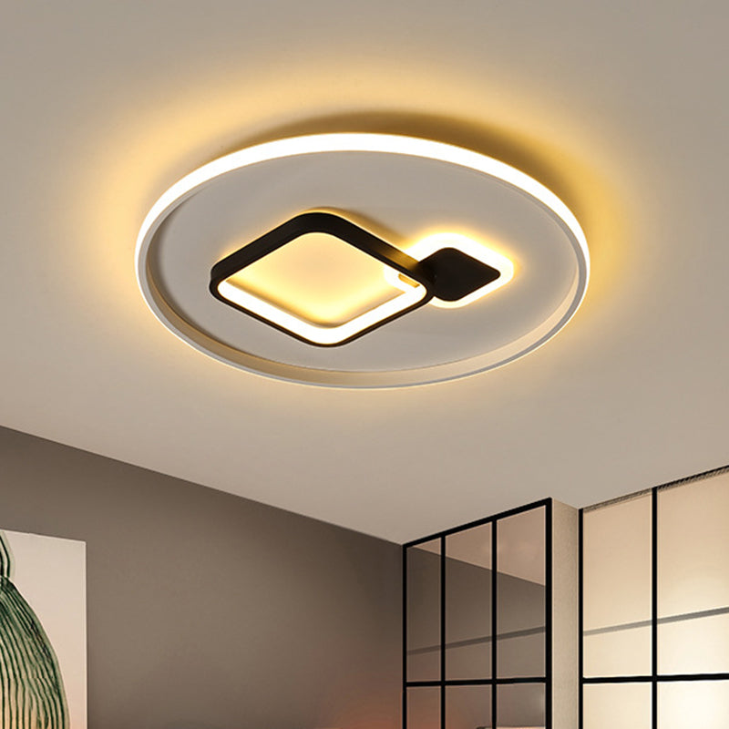 Modern Acrylic Led Flush Mount Light In Black/White And Warm/White 16/19.5 W With Halo Square Design