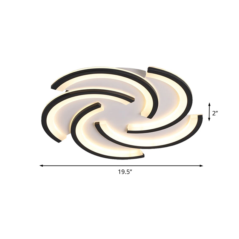 16/19.5 Modern Led Acrylic Spiral Flush Light Black Ceiling Mount For Bedroom - Warm/White