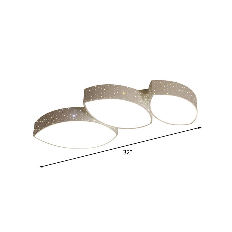 Minimalist 3-Leaf Led Ceiling Flush Lamp In White - Metal Living Room Fixture