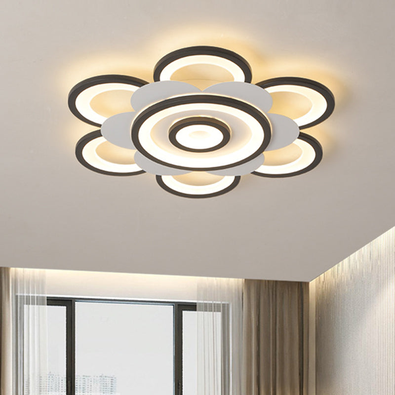 Contemporary White & Black Flower Flushmount Led Ceiling Light In White/Warm - 20.5/24.5 W