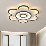 Contemporary White & Black Flower Flushmount Led Ceiling Light In White/Warm - 20.5/24.5 W