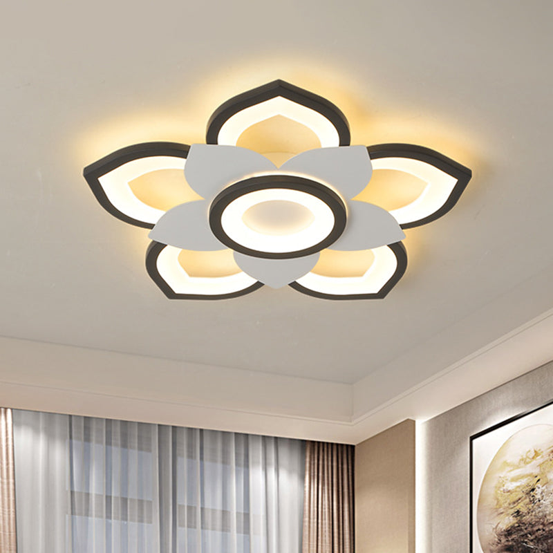 Modern Lotus Flush Ceiling Light With Led - 20.5/24.5 Acrylic Black/White Fixture In White/Warm