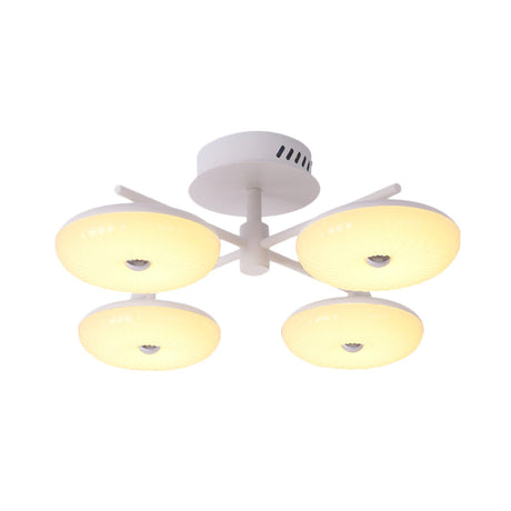 Minimalist Led Restaurant Flush Light Fixture - White Semi Ceiling Mount With Doughnut Acrylic Shade