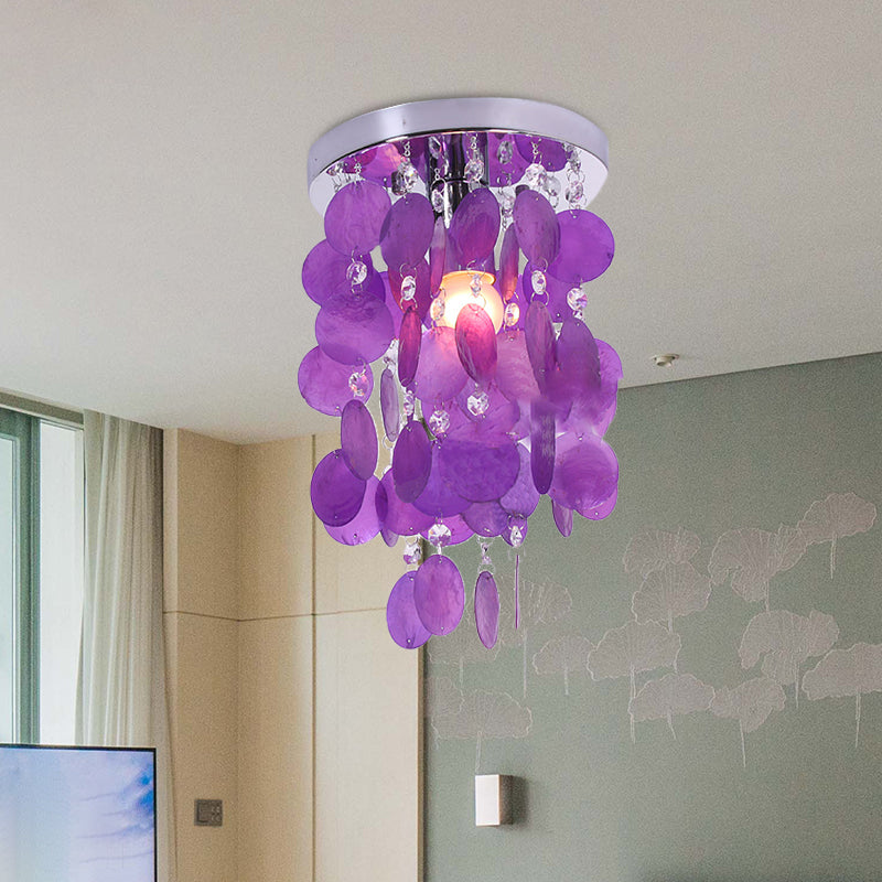 Purple Waterfall Flushmount: Modern Shell Ceiling Lamp With 1 Bulb