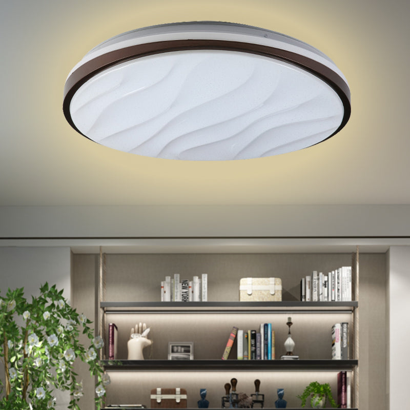 Modern Black Acrylic Led Ceiling Flush - Round & Wave Design 16/19.5 Dia Warm/White Light