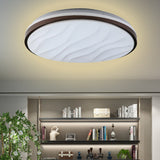Modern Black Acrylic Led Ceiling Flush - Round & Wave Design 16/19.5 Dia Warm/White Light
