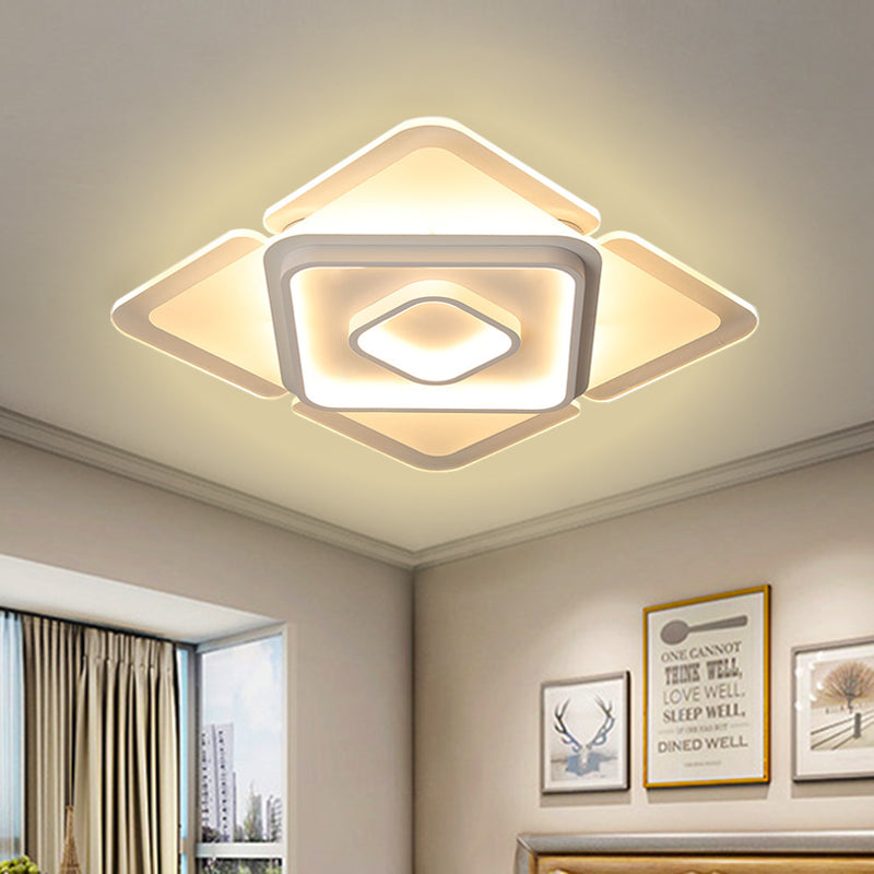 16/19.5 Led Flush Bedroom Lamp- Contemporary White Square Acrylic Shade In White/Warm Light