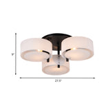 Modern 3-Head Semi Flush Mount Ceiling Light For Living Room In White Drum Shape