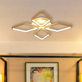 Modern Led White Rhombus Ceiling Flush Mount Light In White/Warm 20/21 Wide