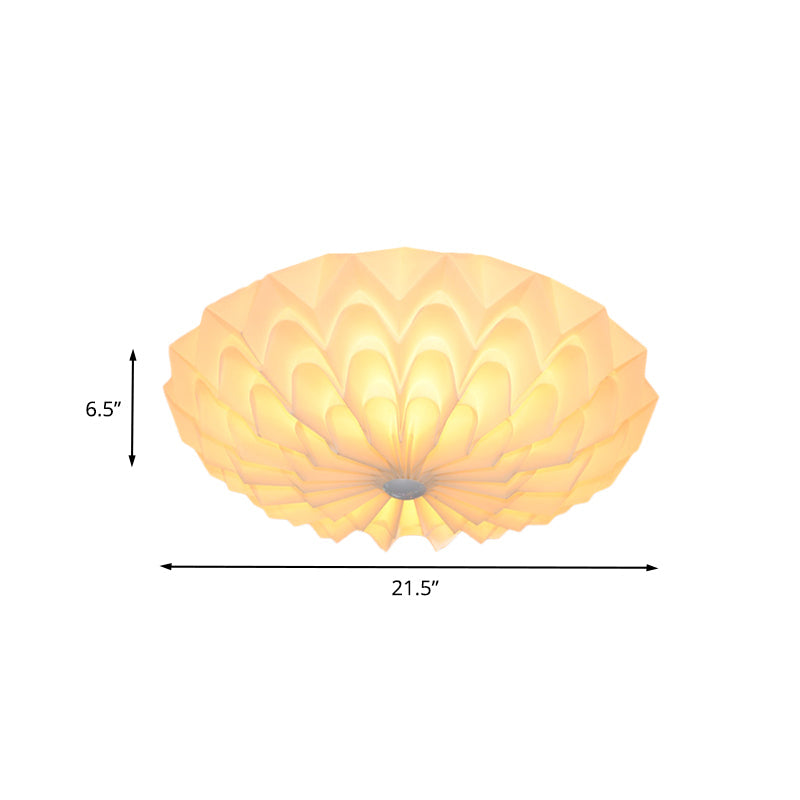 Modernist White Finish Flush Mount Light Fixture With Folding Bowl Acrylic Shade - 3 Heads Bedroom